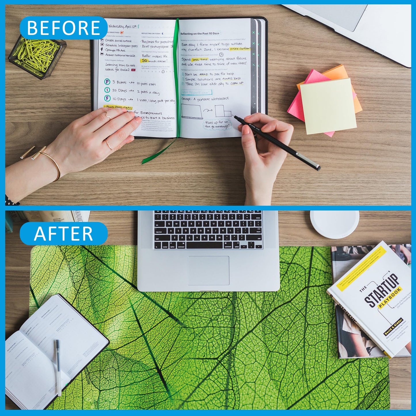 EOBKLAX Green Foliage Texture Desk Mat,Large Gaming Mouse Pad,Non-Slip Rubber Base Desk Pad with