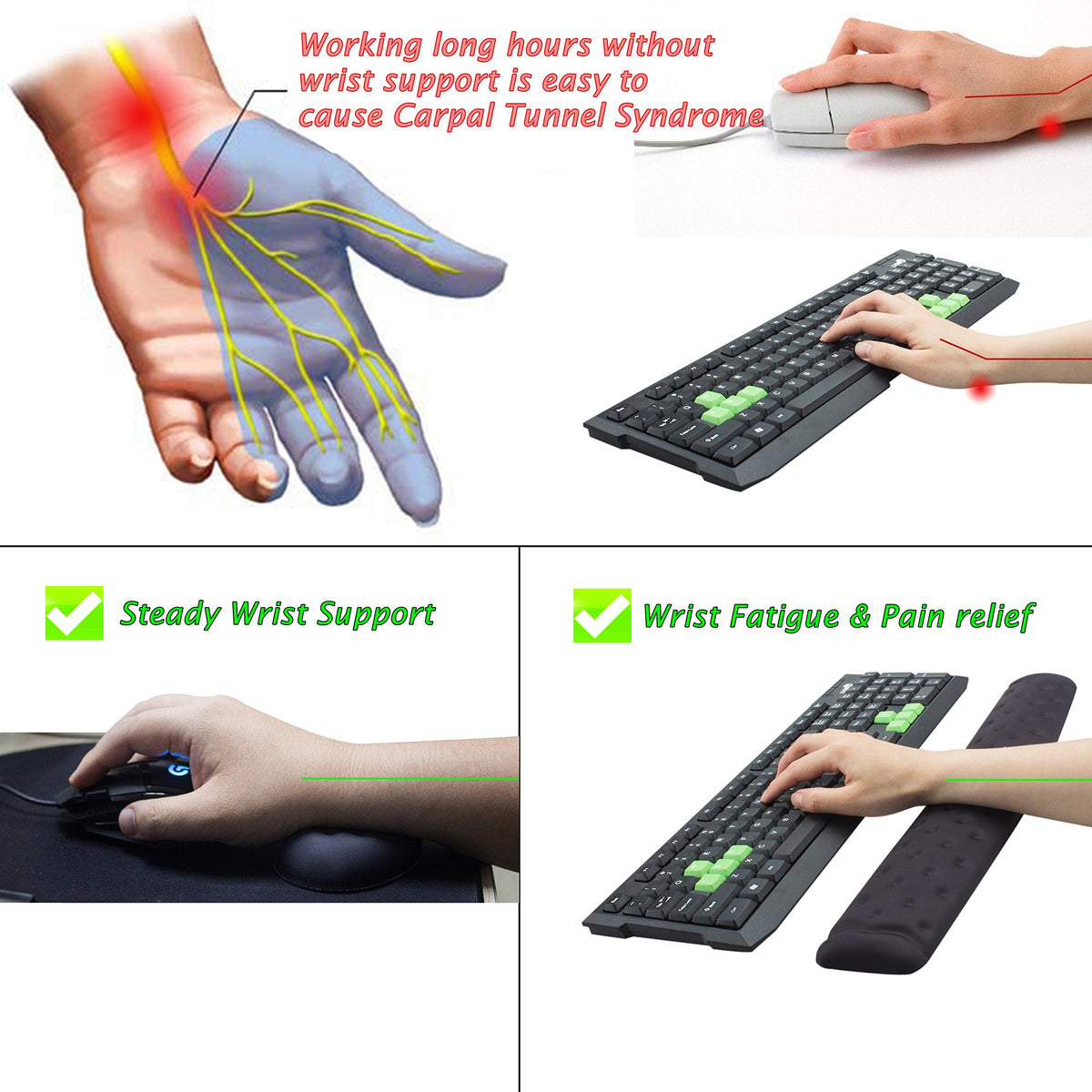 BRILA Memory Foam Mouse & Keyboard Wrist Rest Support Pad Cushion Set for Computer, Laptop, Office