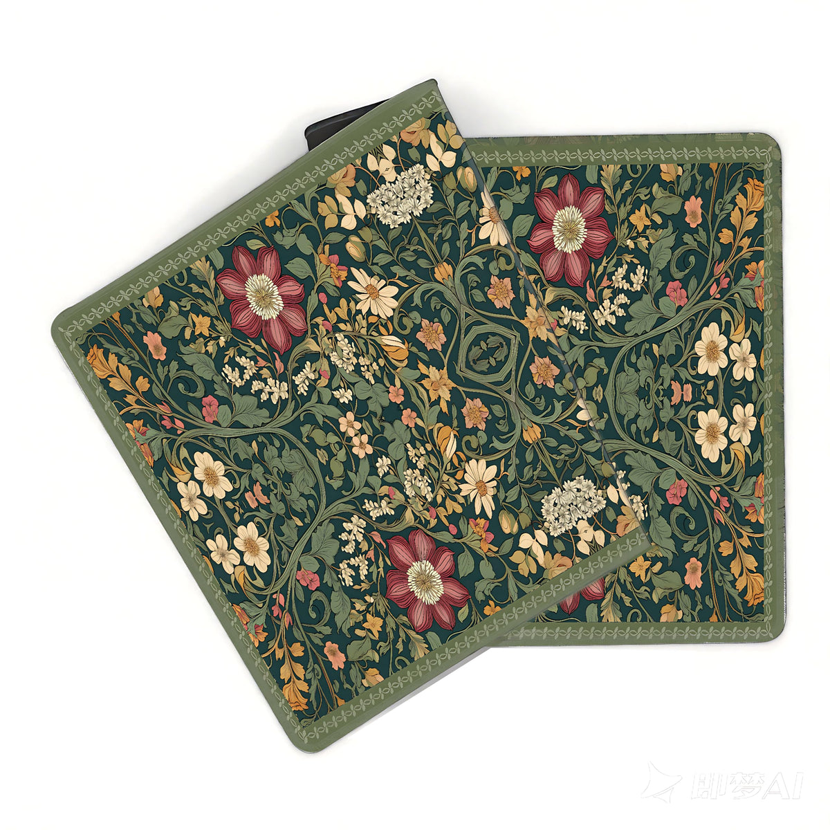 Cute Floral Aesthetic Dahlia Gaming Mouse Pad, Dark Green Rug Desk Mat with Anti-Slip Base &