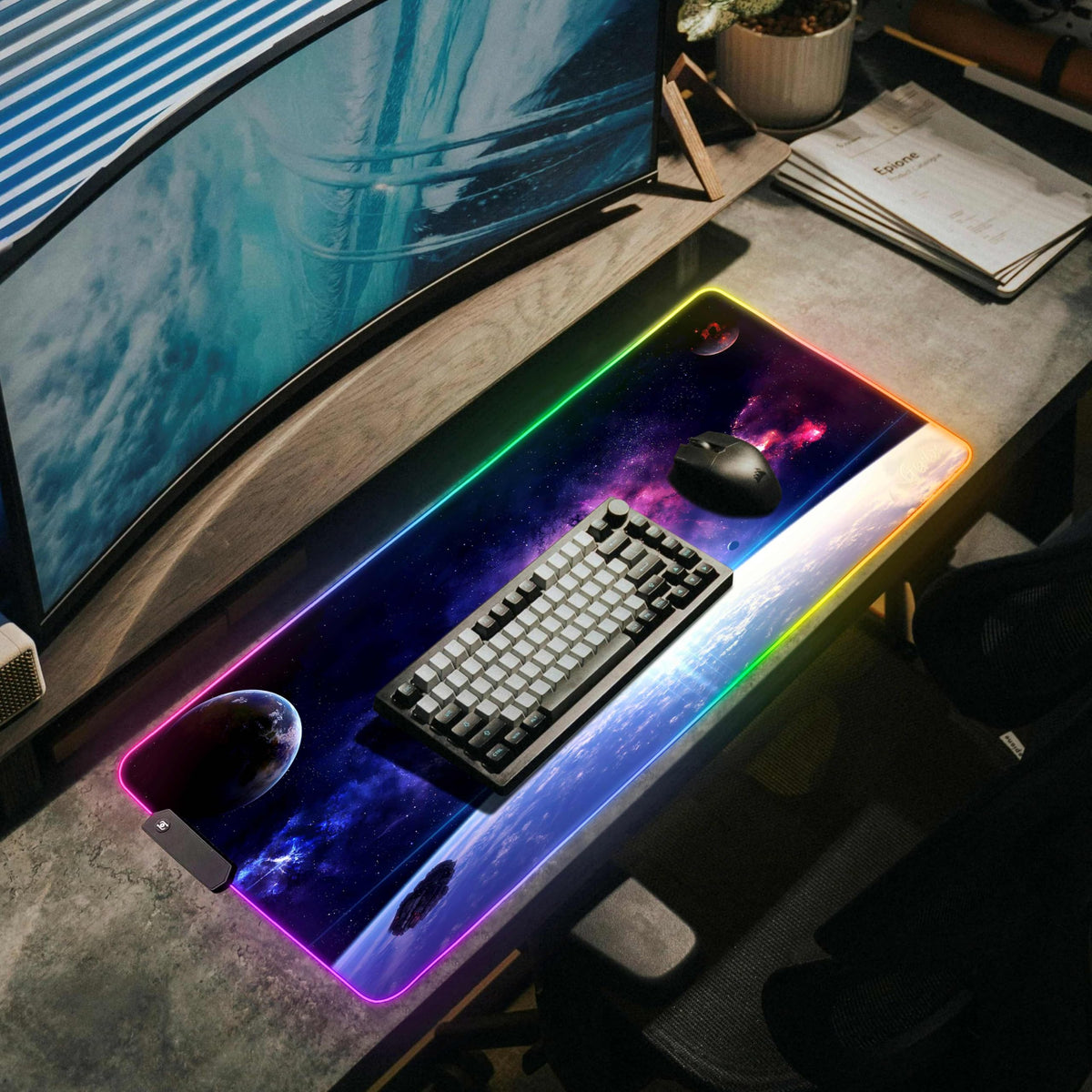 Gerlos RGB Gaming Mouse Pad, Large LED Desk Mat for Gamer, 31.5" x 11.8"