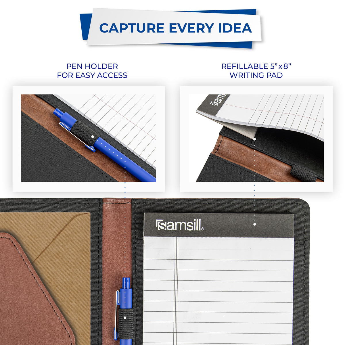 Samsill Contrast Stitch Faux-Leather Portfolio, Mini Size Business Interview Professional Padfolio