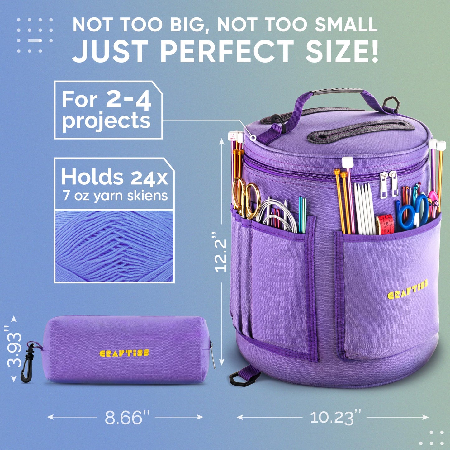 CRAFTISS Crochet Bag Organizer & Yarn Storage Bag, Knitting Bag and Yarn Holder with Removable
