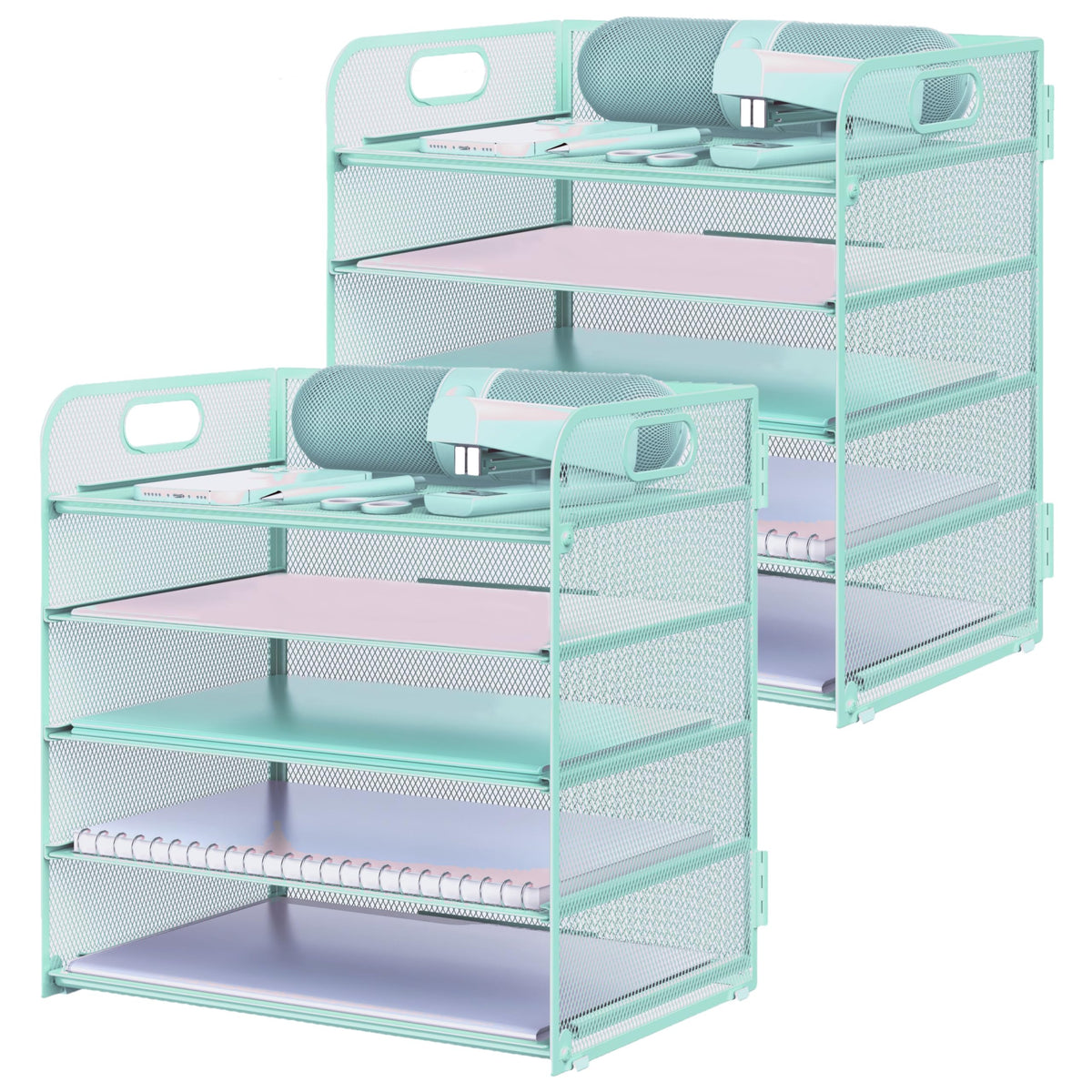 2 Pack Letter Tray Paper Organizer 5-Tier Desk Organizer File Organizer Paper Holder with Handle