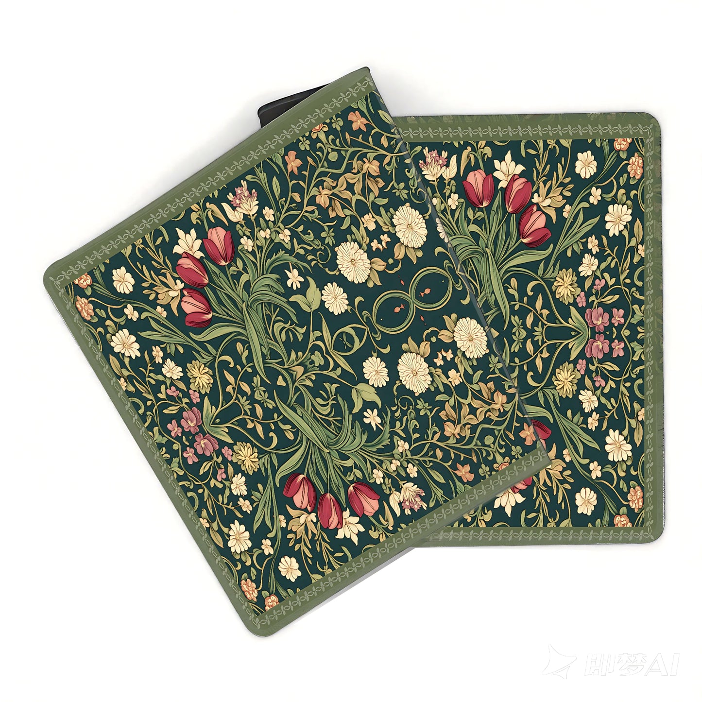 Cute Floral Aesthetic Dahlia Gaming Mouse Pad, Dark Green Rug Desk Mat with Anti-Slip Base &