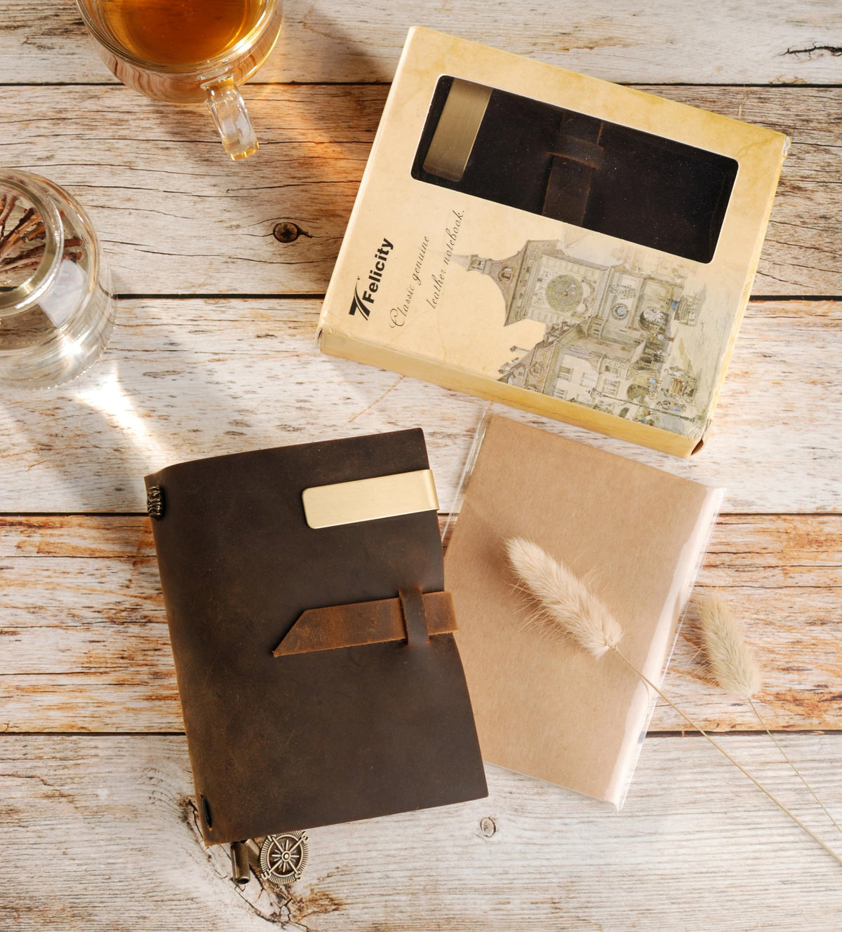 7Felicity Genuine Leather Diary,Refillable Pages Leather Journal,Pocket Size,Handmade Cute Writing