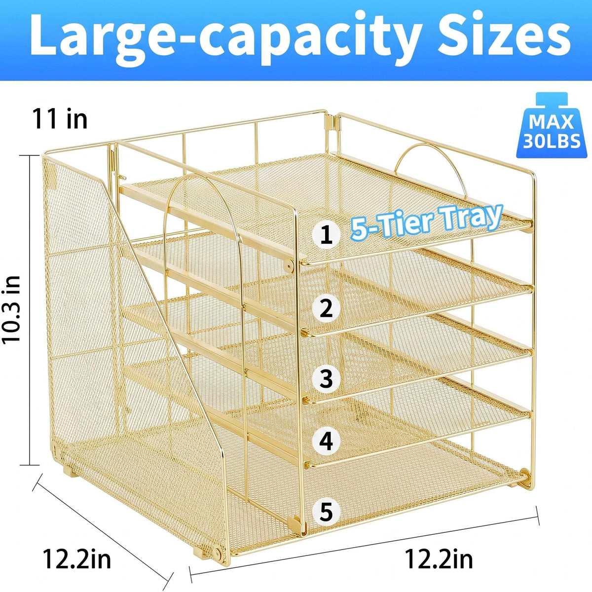 OPNICE Desk Organizer, 5-Tier Paper Organizer Letter Tray, Gold