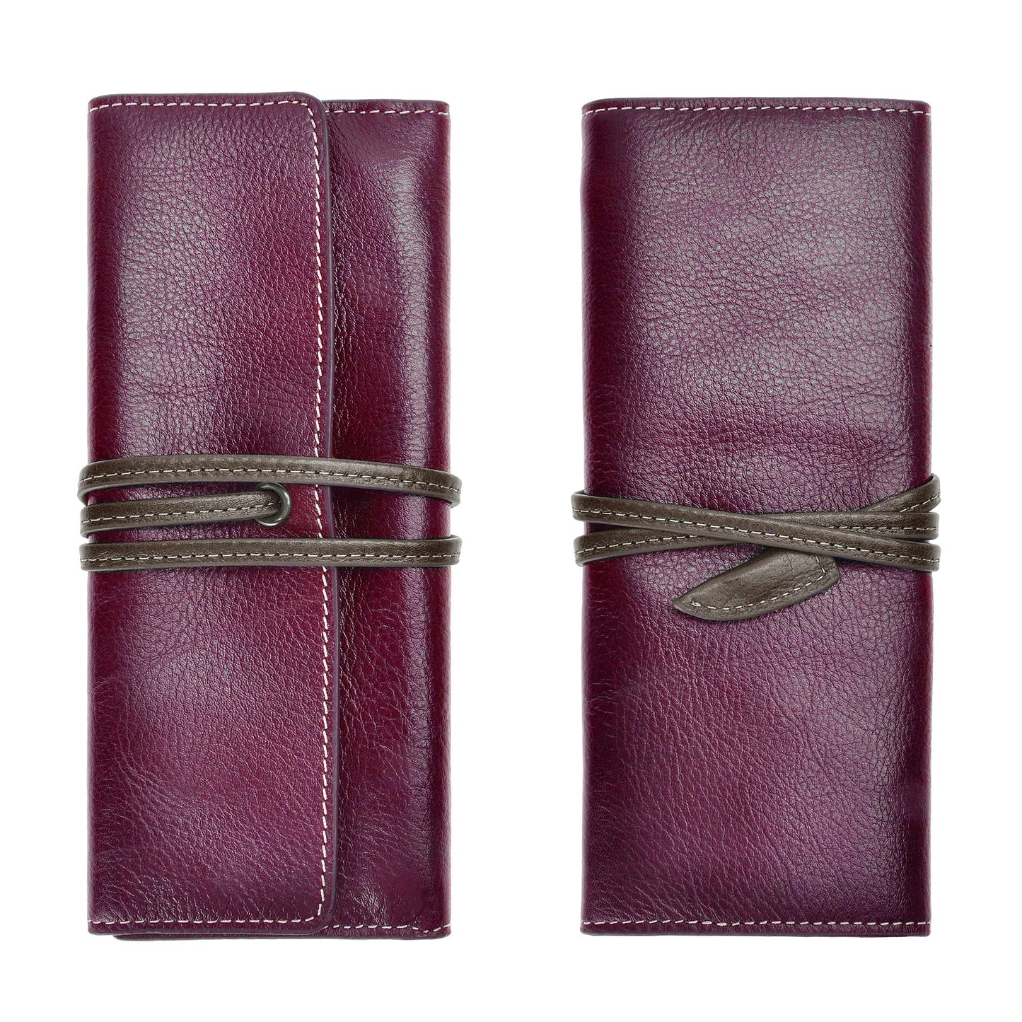 ZLYC Handmade Leather Pencil Case Soft Roll Bag Stationery Gift,Burgundy