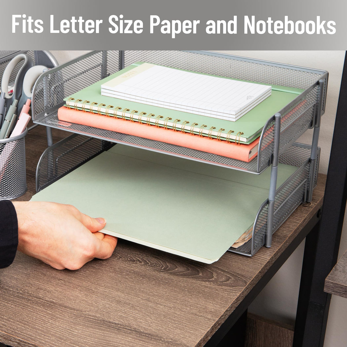 Mind Reader 2-Tier Stackable Paper Tray, Desktop Organizer for Letter-Size Documents, Office File
