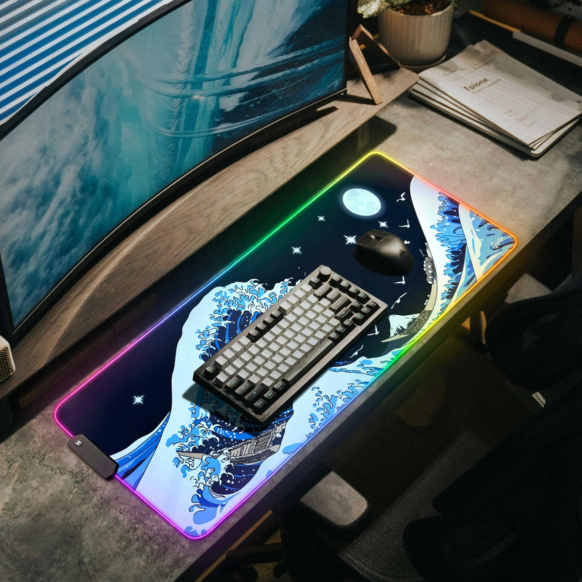 Gerlos RGB Gaming Mouse Pad, Large LED Desk Mat for Gamer, 31.5" x 11.8"