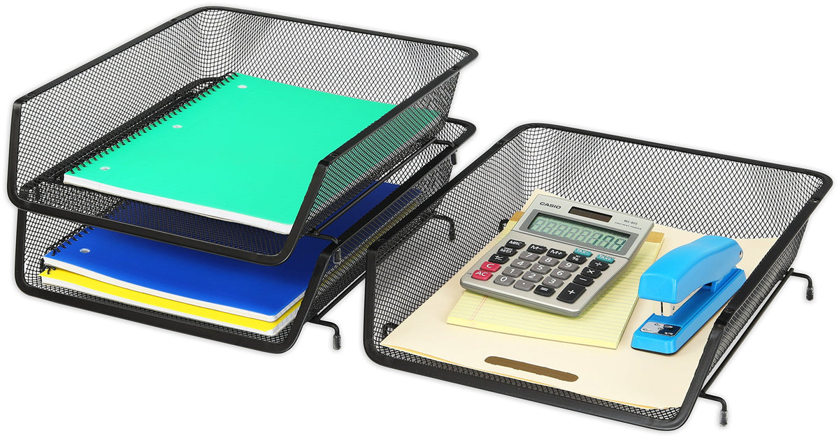 Simple Houseware Stackable Letter Tray Organizer, 3-Pack, Black
