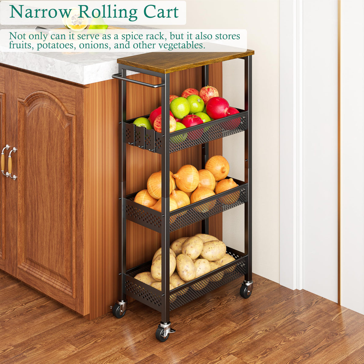 XYZLVSI Slim Rolling Storage Cart, 4 Tier Small Bathroom Cart Organizer