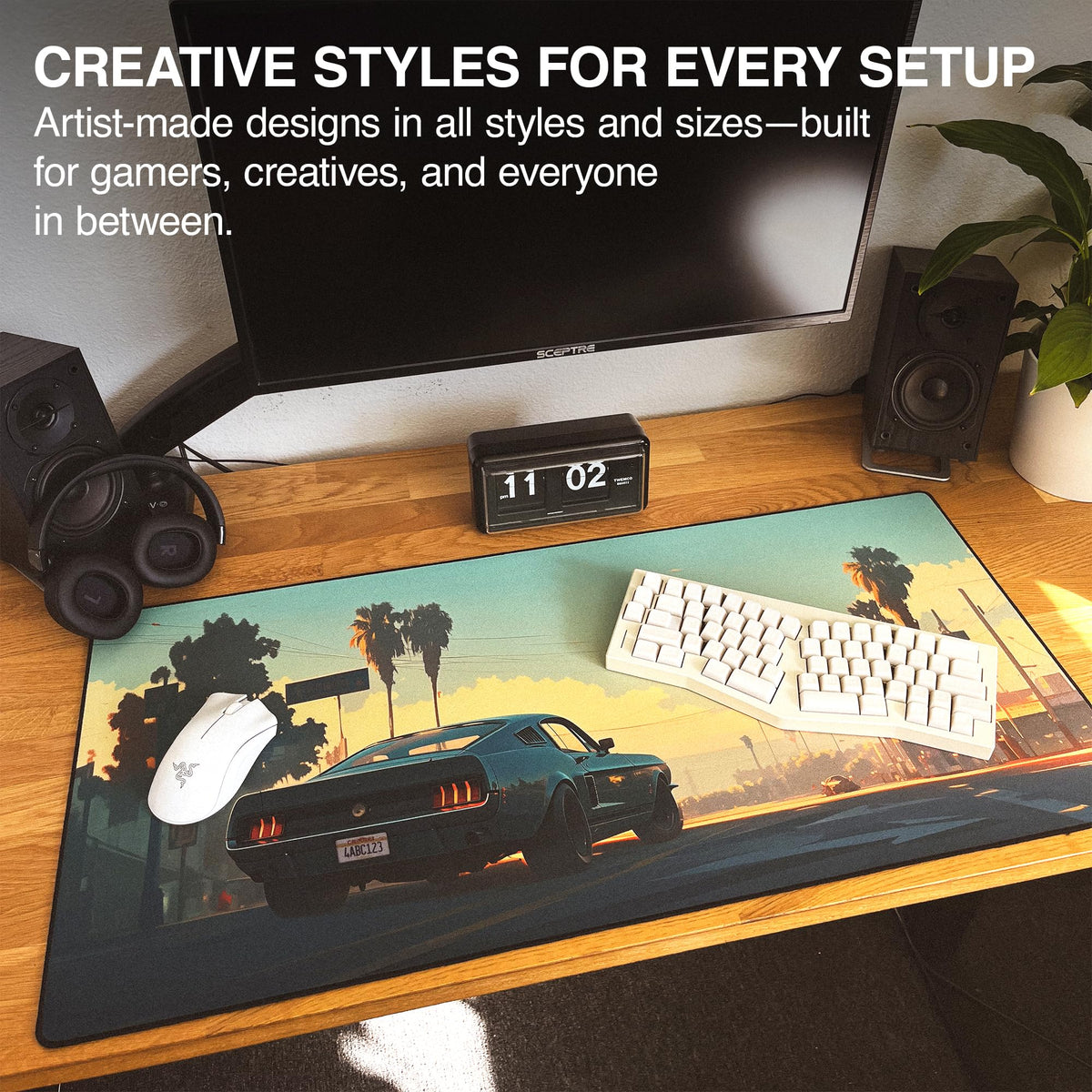 MPCO. Mitsukis-Mustang Large Gaming Desk Pad, 36" x 17" Duraglyde Desk Mat