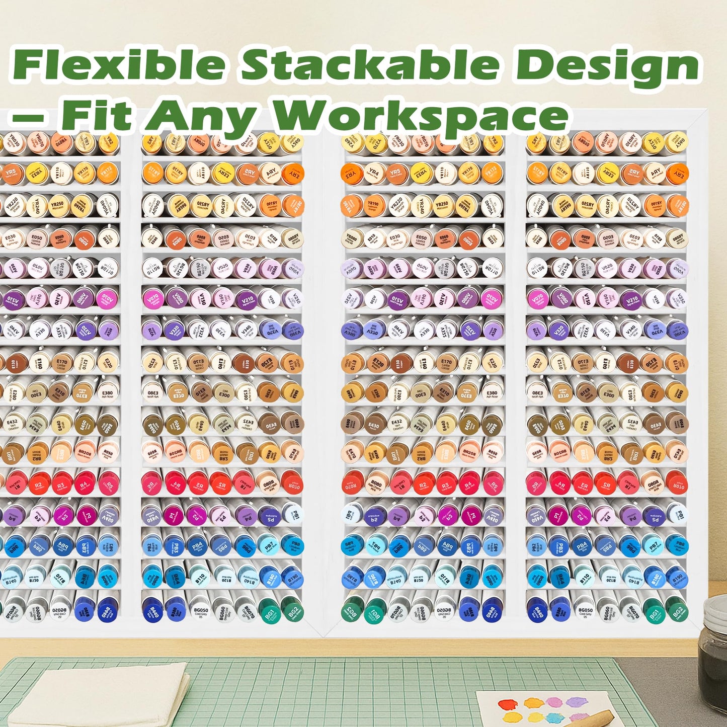 PROLEE Marker Organizer for 224 Markers, Wooden Alcohol Marker Holder with 32 Compartments