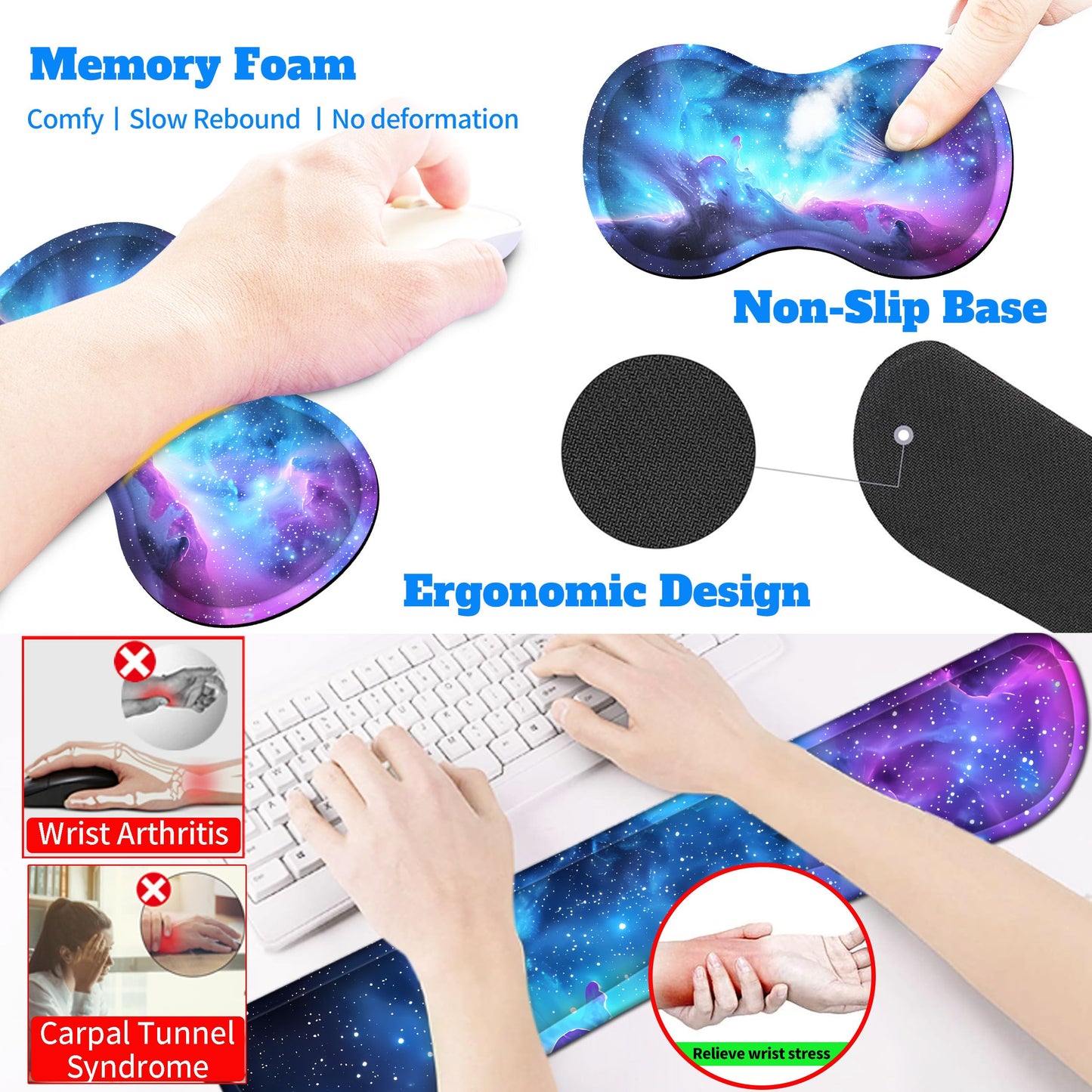 HaoSiTeck 4-Piece Extended Large Mouse Pad Set for Women Men with Galaxy Design Includes 35.4 x