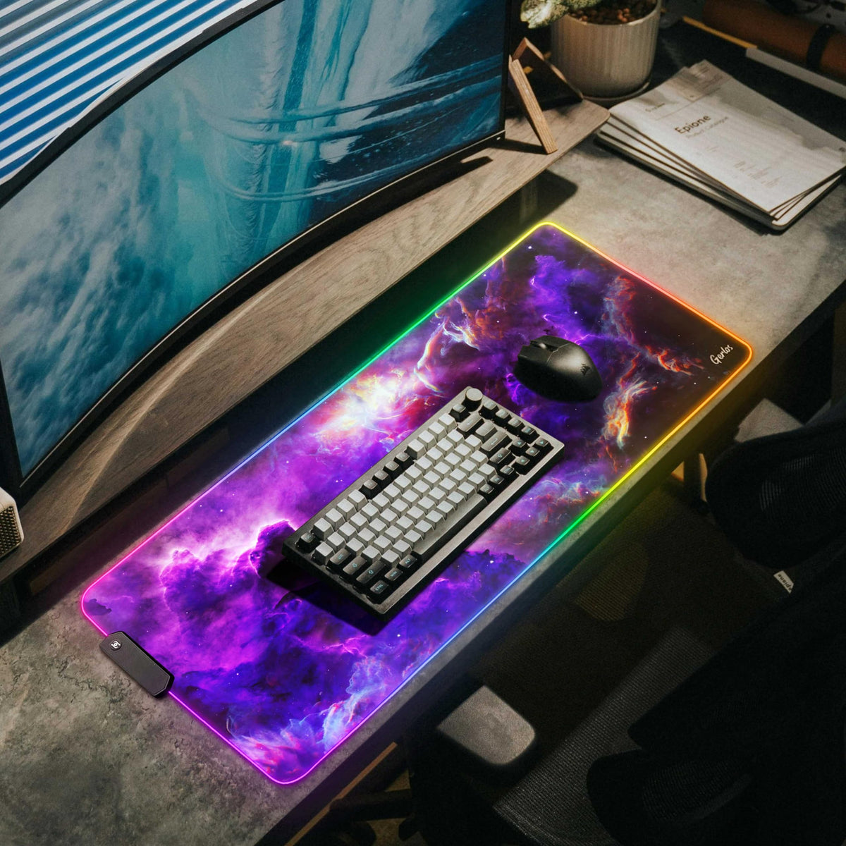 Gerlos RGB Gaming Mouse Pad, Large LED Desk Mat for Gamer, 31.5" x 11.8"