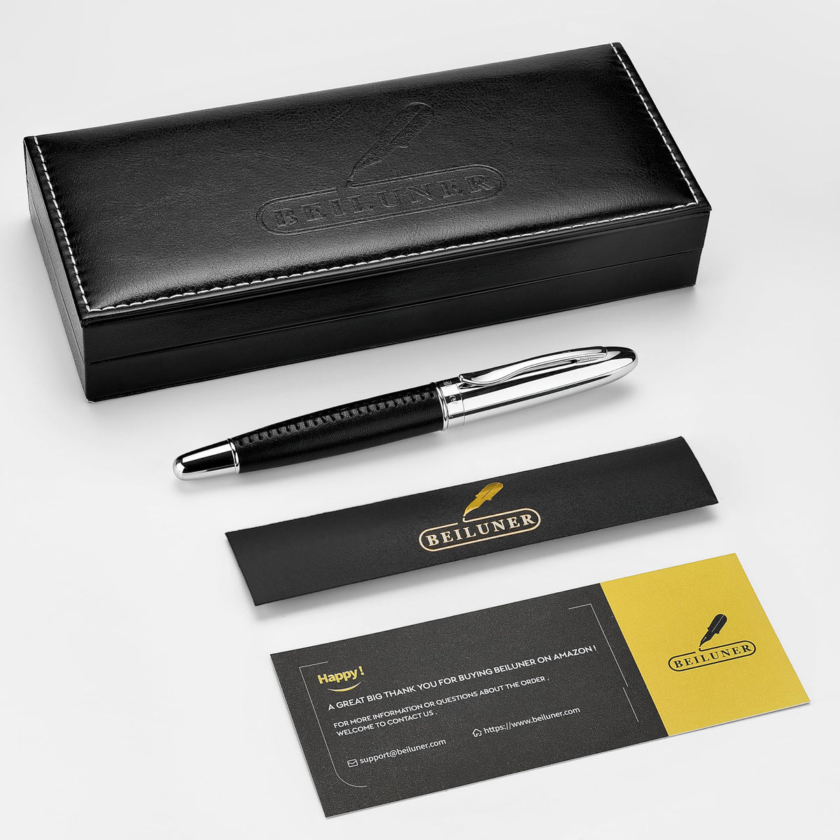 BEILUNER 318 Luxury Pen, Elegant Look,Hand-Stitched Premium Leather-Black