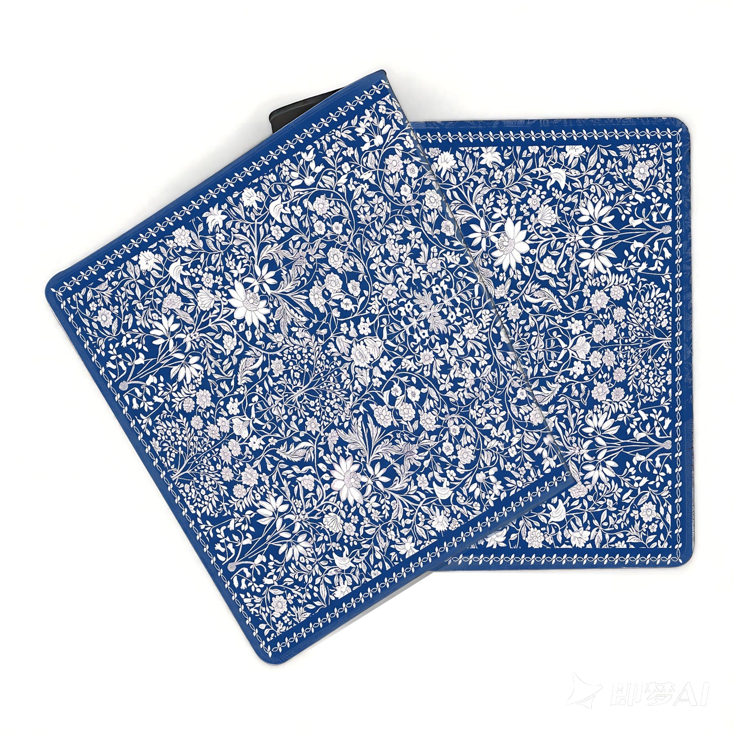 Cute Floral Aesthetic Daisy Gaming Mouse Pad, White Blue Chinoiserie Desk Mat with Anti-Slip Base &