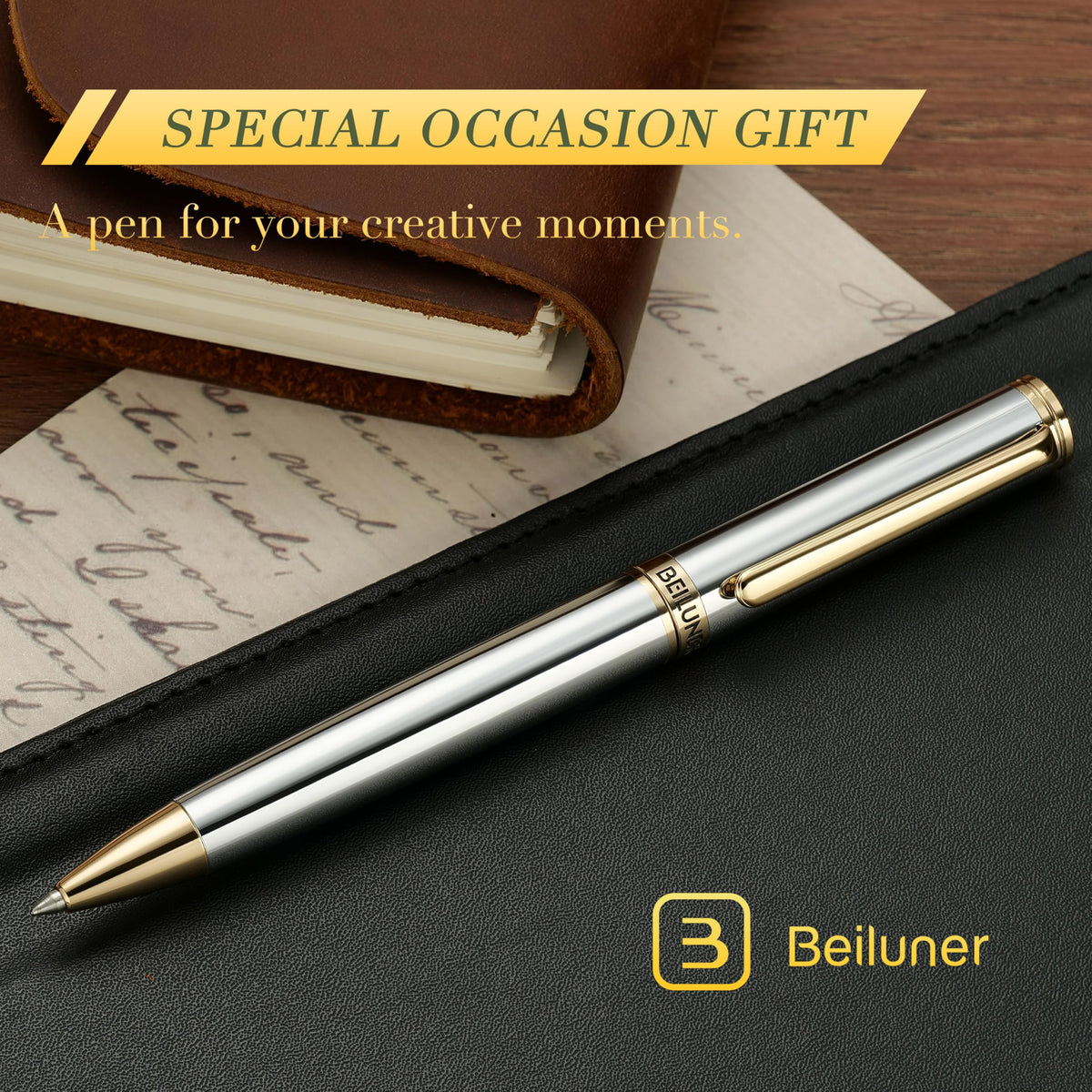 BEILUNER Silver Gold Gel Pen - Luxury Featuring sophisticated chrome finishes, with 24K Gold