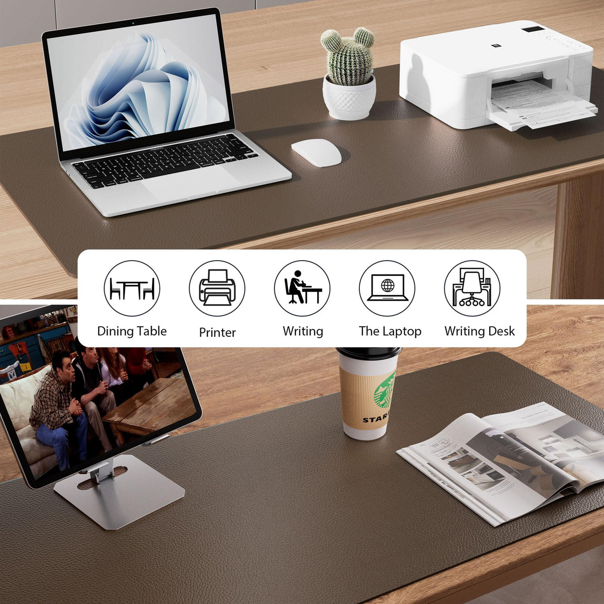Aothia Faux Leather Desk Mat - Large Mouse Pad, Non-Slip PU Leather Blotter, Waterproof Writing