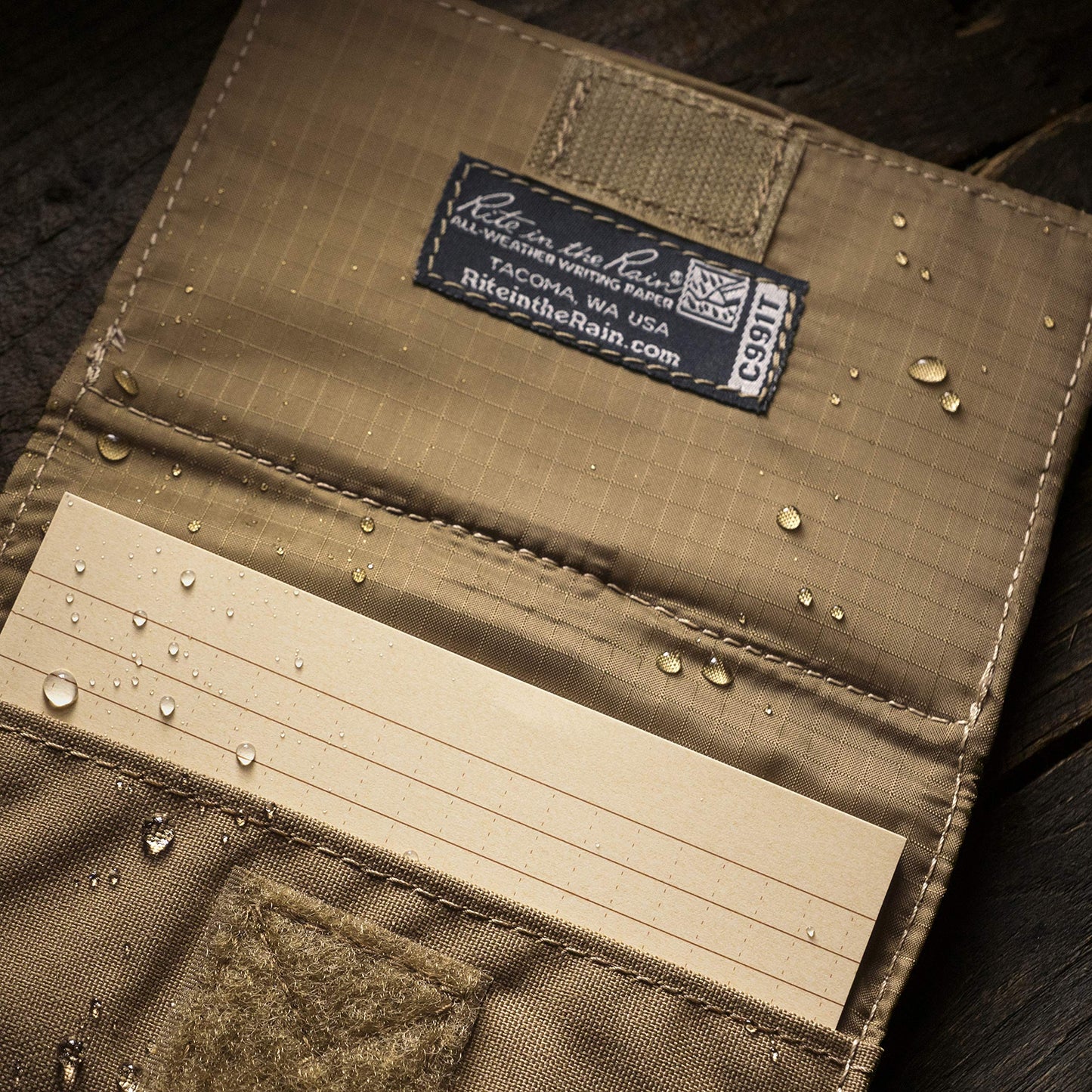 Rite in the Rain Weatherproof Index Card Wallet: Tan CORDURA® Fabric Cover, 25 Tan 3" x 5" Index