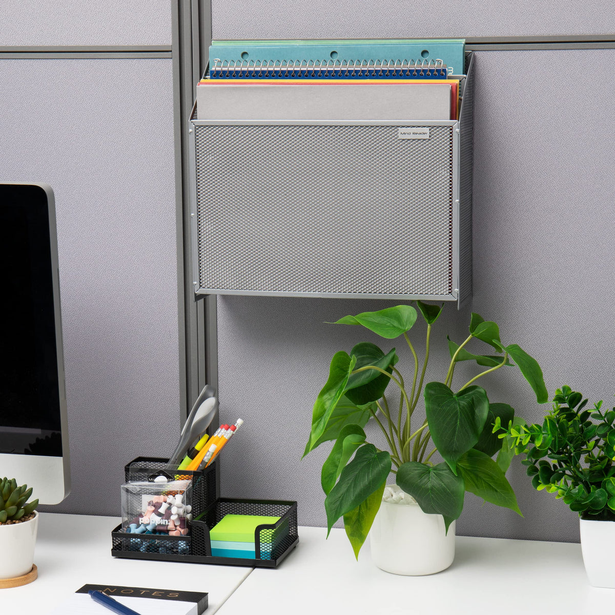 Mind Reader Vertical File Storage, Desktop Organizer, Wall Mount, Office, Metal Mesh, 12.5"L x
