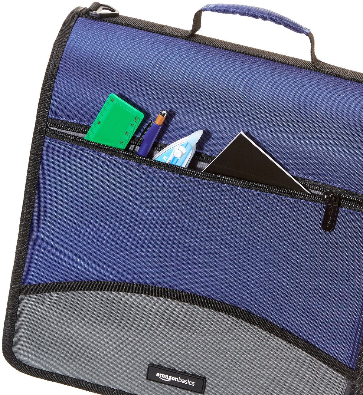 Amazon Basics Durable 3 Ring Zipper Binder with Multiple Pockets and Shoulder Strap, D-Ring