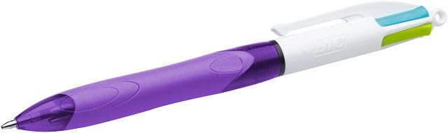 BIC 4 Colours Grip Retractable Ball Pens - Box of 12- Medium Point (1.0 mm) - Extra-Comfort Grip
