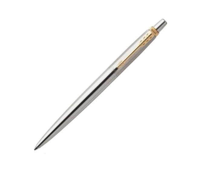 Parker Jotter Ballpoint Pen, Stainless Steel with Golden Trim, Medium Point, Blue Ink, Gift Box