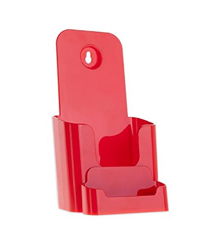 Source One 4 X 9 Inches Tri Fold Brochure Holder with Business Card Holder (1 Pack, Red)