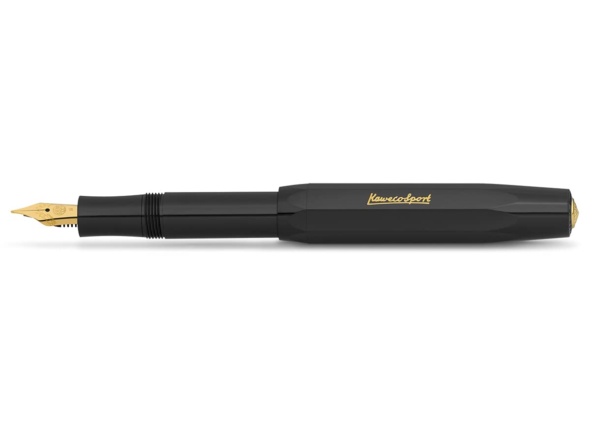 Kaweco CLASSIC SPORT Fountain Pen Black with 23 Carat Gold-Plated Steel Nib and Iridium Tip for Ink