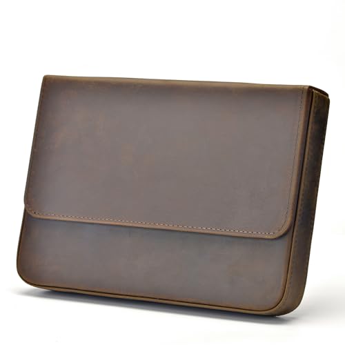 Lanxivi 12 Fountain Pen Case Genuine Leather Organizer, Crazy Horse Cowhide Leather Portable Pen