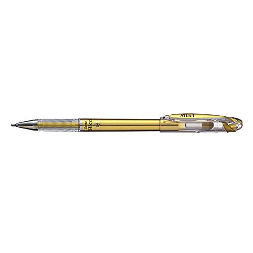 Pentel Arts Slicci Metallic 0.8 mm Needle Tip Gel Pen, Gold Ink, Box of 12 (BG208-x)