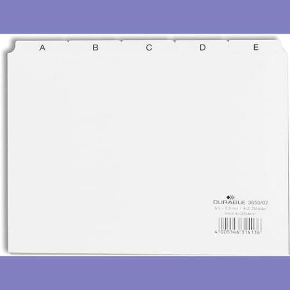 Durable Index Card Set A5, Printed A-Z Tabs, White, PVC