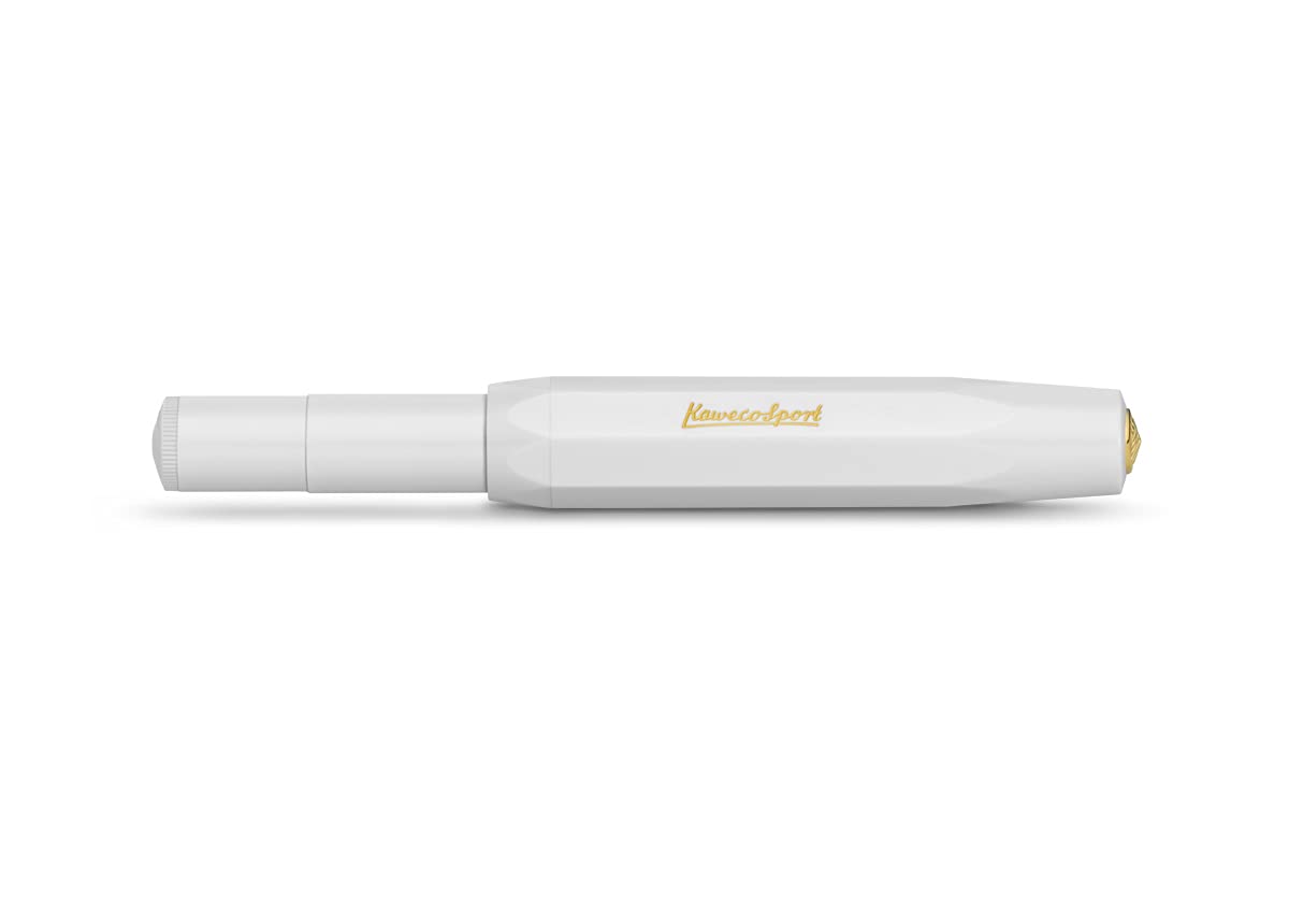 Kaweco CLASSIC SPORT Fountain Pen White with 23 Carat Gold-Plated Steel Nib and Iridium Tip for Ink