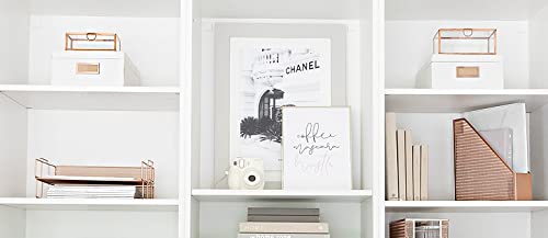 BLU MONACO | Rose Gold Mesh Paper Tray Set of 2 | Stackable Letter Trays for Desk Organization |