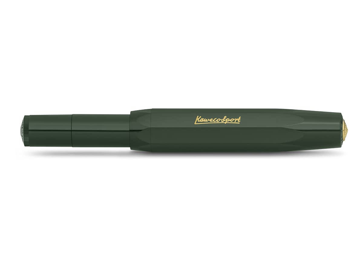 Kaweco CLASSIC SPORT Fountain Pen Green with 23 Carat Gold-Plated Steel Nib and Iridium Tip for Ink