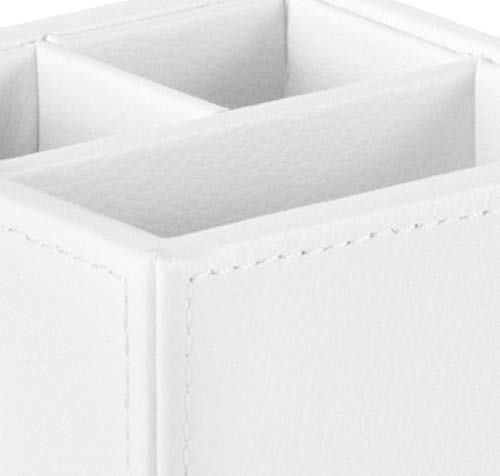 OSCO White Faux Leather Pen Pot | 3 Sections | Pencil Holder | Desk Tidy | Office Organiser |