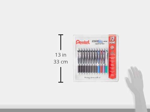 Pentel EnerGel RTX Retractable Liquid Gel Pen, 0.7mm Black/Blue/Red/Green/Violet Ink, 12 Pack