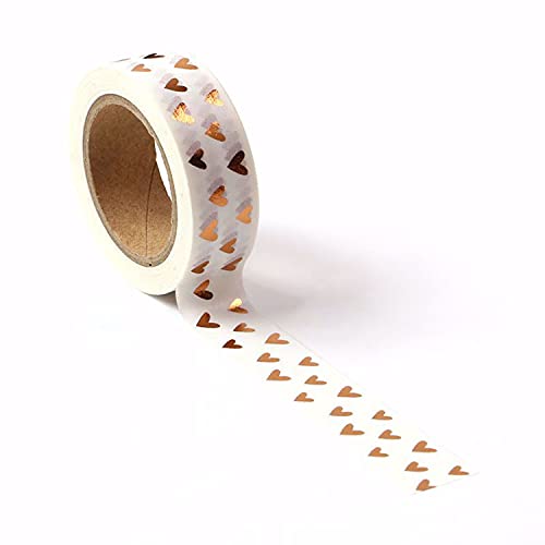 CIAJIE Heart Foil Washi Tape,5/8" x 393 inches(15mm*10M) Heart Washi Tape, Masking Tape Craft
