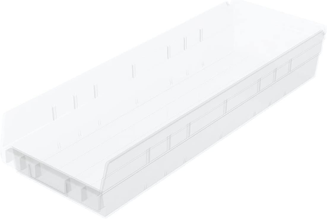 Akro-Mils 30164 Heavy Duty Plastic Shelf Bins, 24"x 6.5"x 4", Clear, 6-Pk