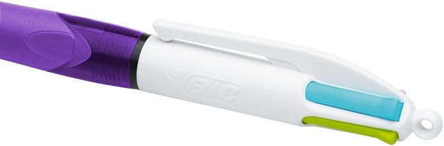 BIC 4 Colours Grip Retractable Ball Pens - Box of 12- Medium Point (1.0 mm) - Extra-Comfort Grip