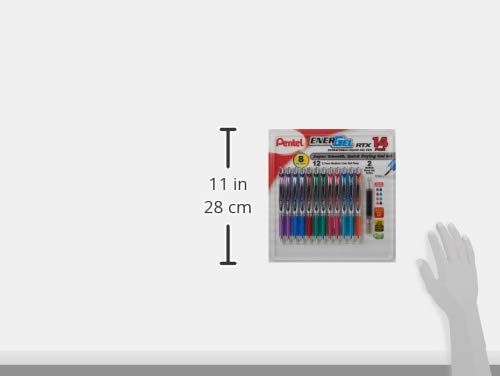 Pentel EnerGel RTX Retractable Metal Tip Pen, 0.7mm, 12 Assorted Colors with 2 Refills (BL77F14C)