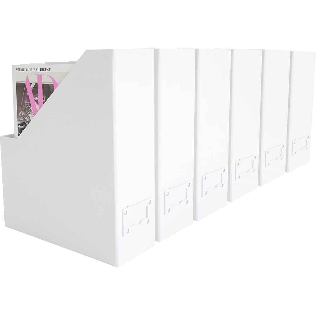 BLU MONACO Set of 6 Foldable White Magazine File Holders | Vertical Desk File Organizer Boxes With