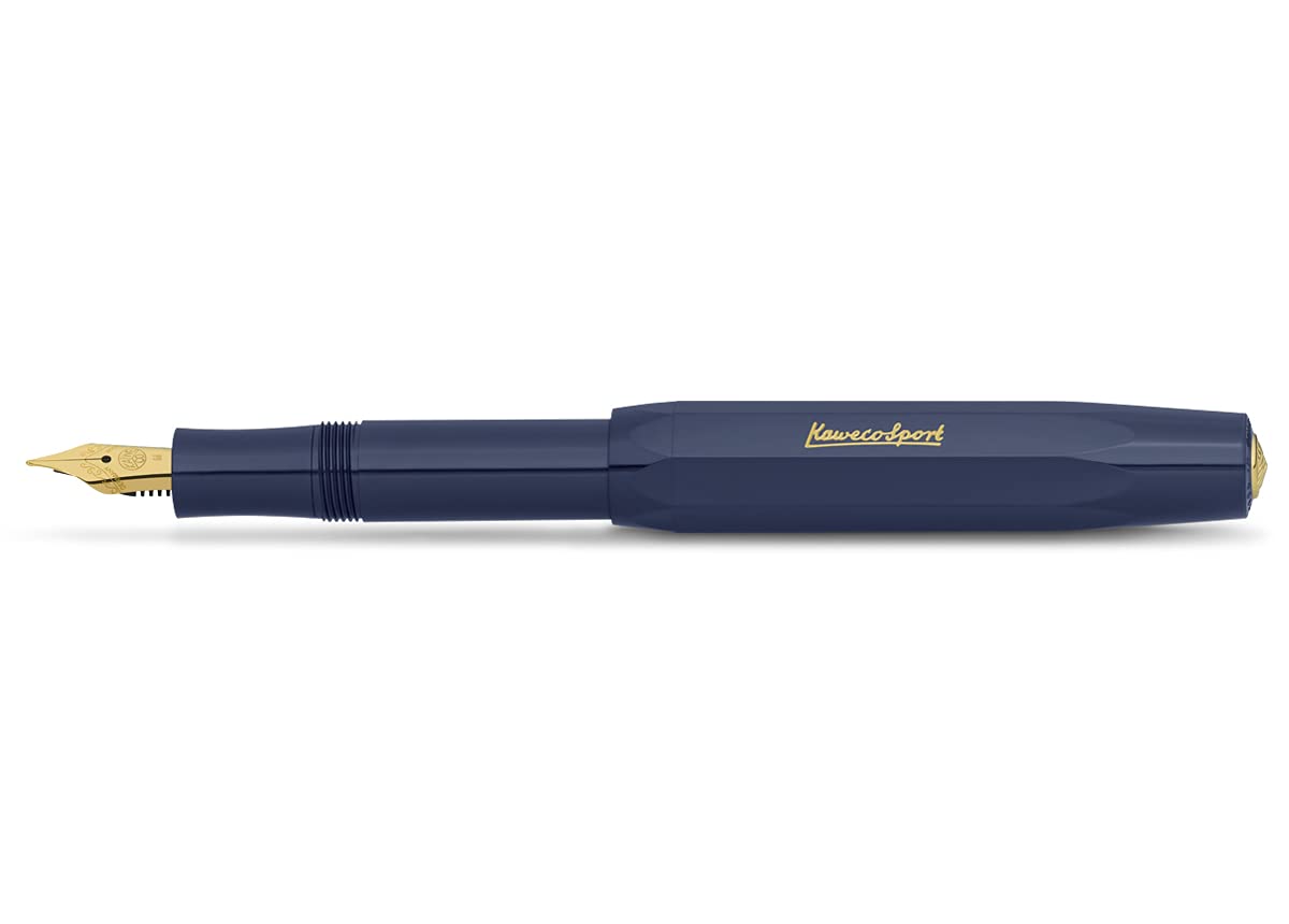 Kaweco CLASSIC SPORT Fountain Pen Navy Blue with 23 Carat Gold-Plated Steel Nib and Iridium Tip for