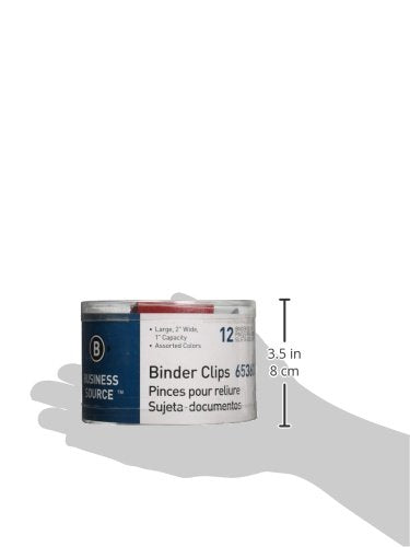 Business Source Large Binder Clips - Pack of 12 - Assorted Colors (65363)