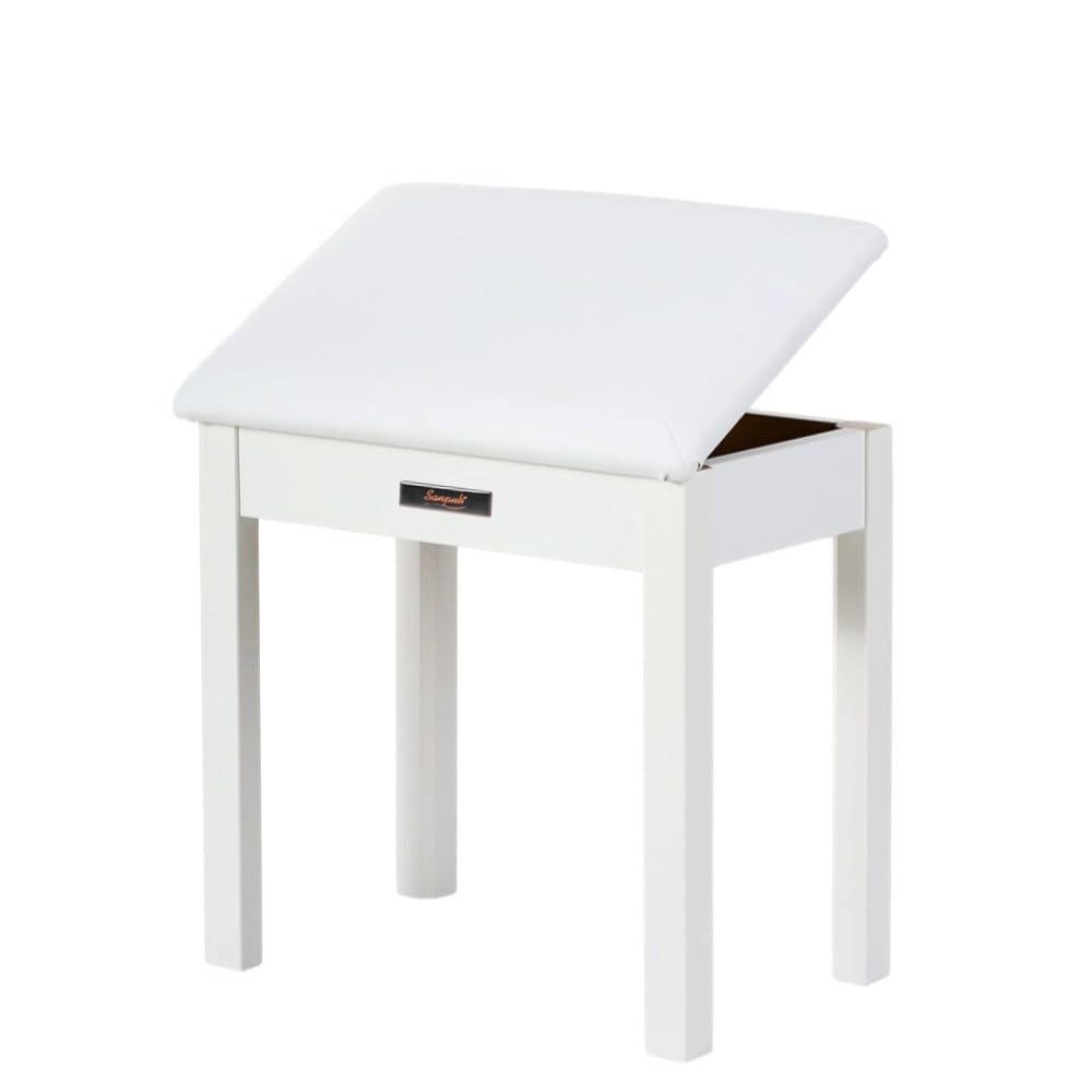Sanpuli Solid Wood Piano Bench with Storage, Piano Stool and Padded Cushion, Keyboard Bench with