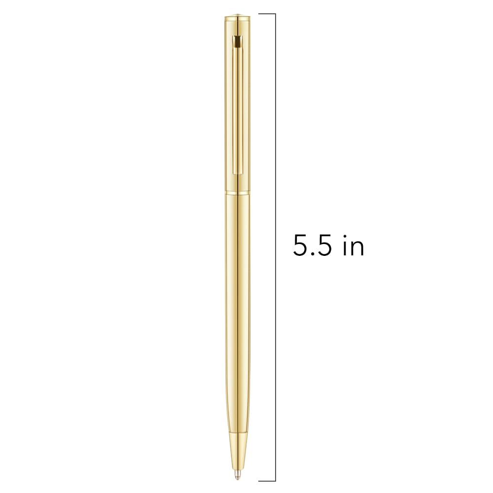 Unibene 12 Pack Gold Slim Ballpoint Pens Black ink Medium Point(1 mm), Nice Gift for Wedding