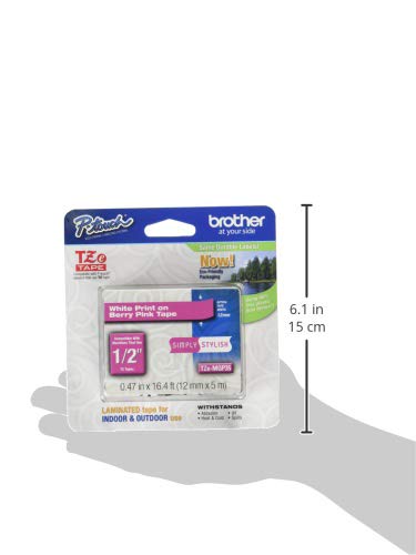 Brother Genuine P-Touch TZE-MQP35 Tape, 1/2" (0.47") Wide Standard Laminated Tape, White on Berry