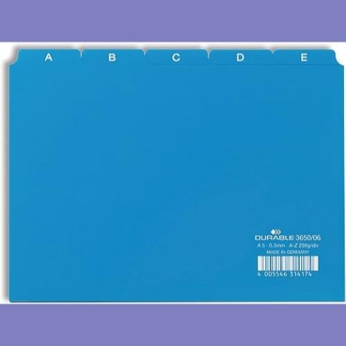 Durable 3650-06 Guide Card Set DIN A5 Straight PP Blue