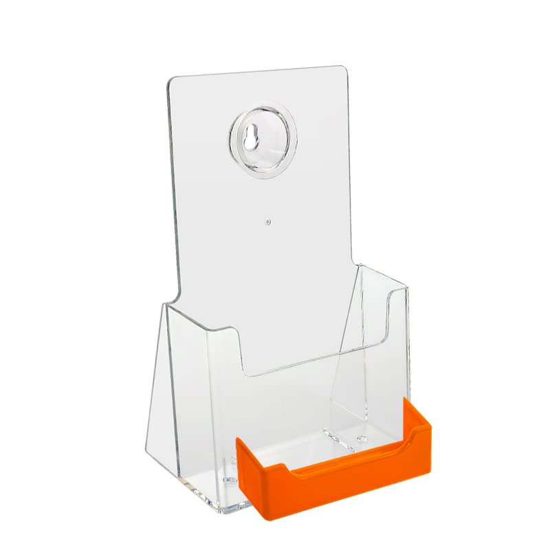 Source One 4 X 9 Inches Tri Fold Brochure Holder with Business Card Holder (1 Pack, Orange Pocket)